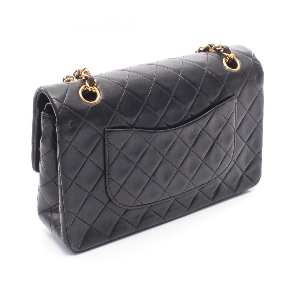 Chanel Double Bag Sheepskin Lambskin Matelasse Flap Shoulder Black